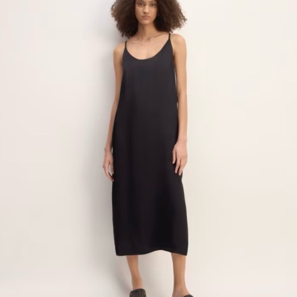 Everlane Black Clean Silk Midi Dress